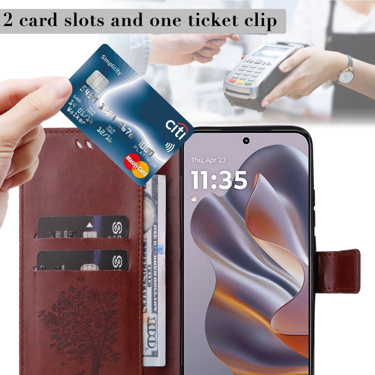 For Motorola Edge 50 Neo Tree & Cat Embossed Pattern Flip Leather Phone Case