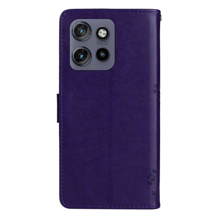 For Motorola Edge 50 Neo Tree & Cat Embossed Pattern Flip Leather Phone Case