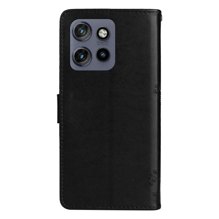 For Motorola Edge 50 Neo Tree & Cat Embossed Pattern Flip Leather Phone Case