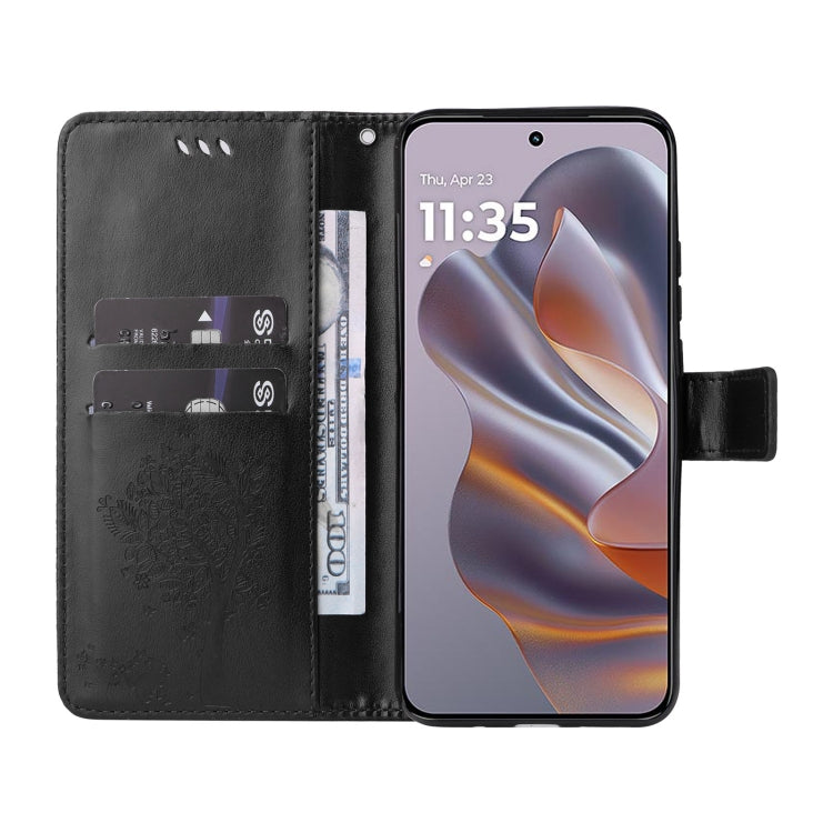 For Motorola Edge 50 Neo Tree & Cat Embossed Pattern Flip Leather Phone Case