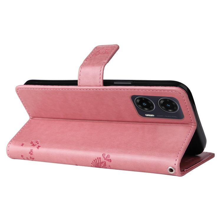 For Motorola Moto G35 Tree & Cat Embossed Pattern Flip Leather Phone Case