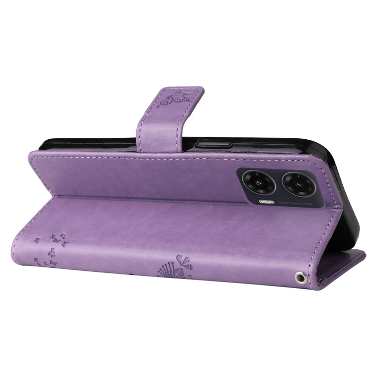 For Motorola Moto G35 Tree & Cat Embossed Pattern Flip Leather Phone Case