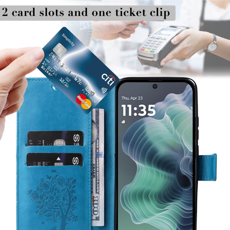 For Motorola Moto G35 Tree & Cat Embossed Pattern Flip Leather Phone Case
