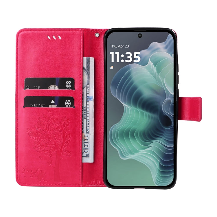 For Motorola Moto G35 Tree & Cat Embossed Pattern Flip Leather Phone Case