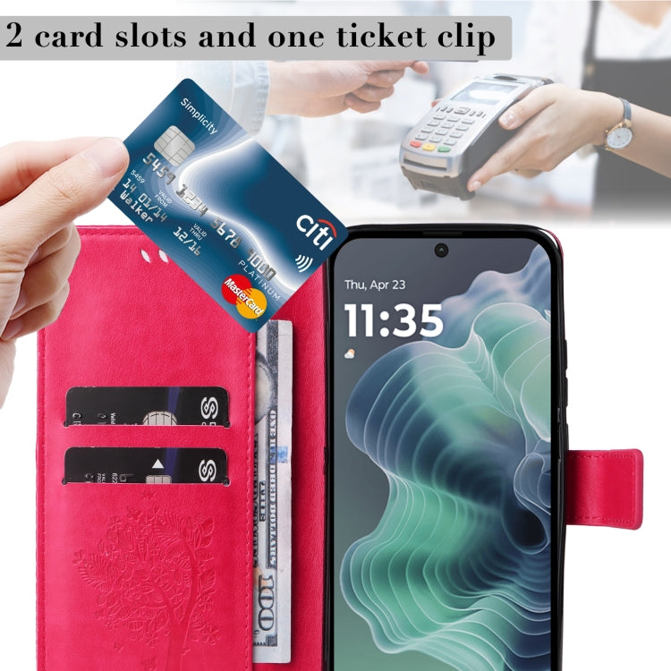 For Motorola Moto G35 Tree & Cat Embossed Pattern Flip Leather Phone Case