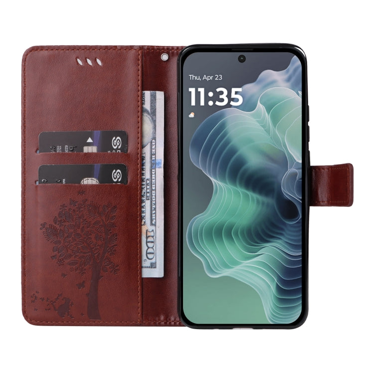 For Motorola Moto G35 Tree & Cat Embossed Pattern Flip Leather Phone Case