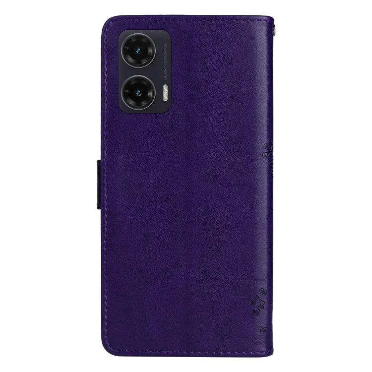 For Motorola Moto G35 Tree & Cat Embossed Pattern Flip Leather Phone Case