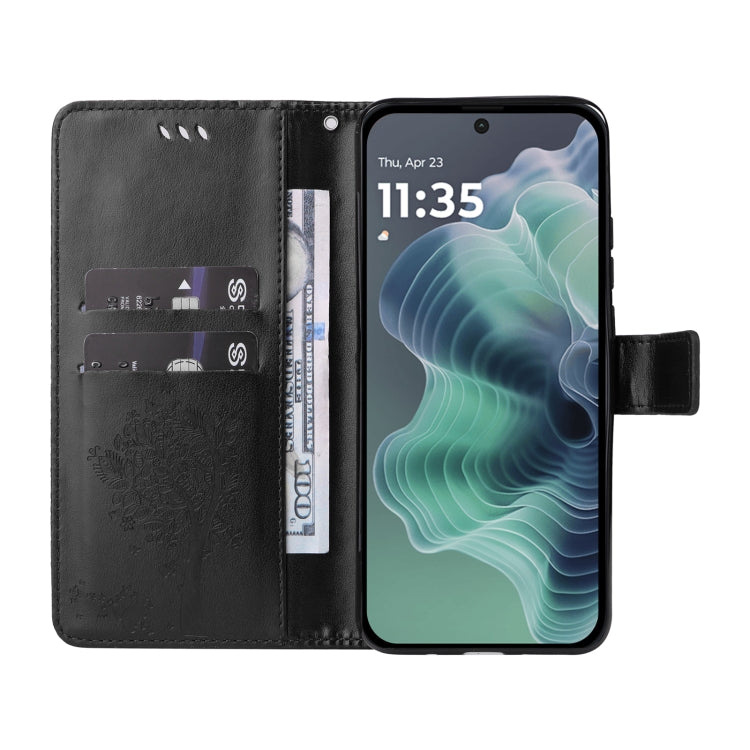 For Motorola Moto G35 Tree & Cat Embossed Pattern Flip Leather Phone Case
