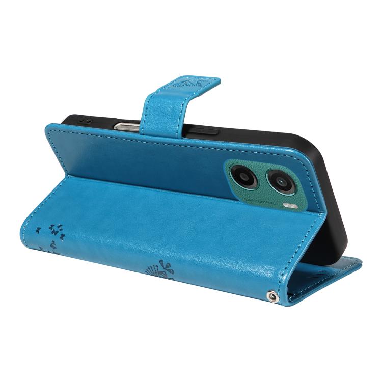 For Motorola Moto G05 Tree & Cat Embossed Pattern Flip Leather Phone Case
