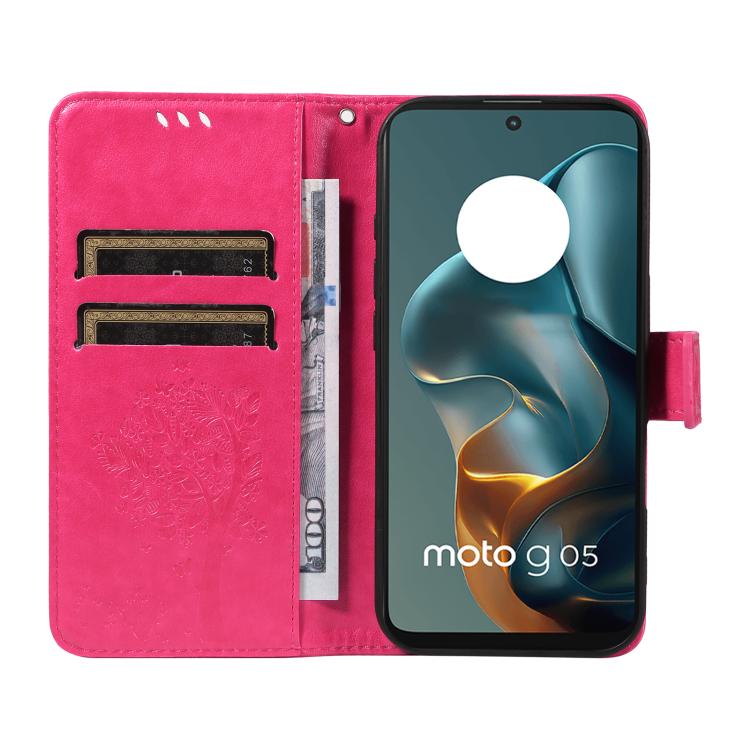For Motorola Moto G05 Tree & Cat Embossed Pattern Flip Leather Phone Case