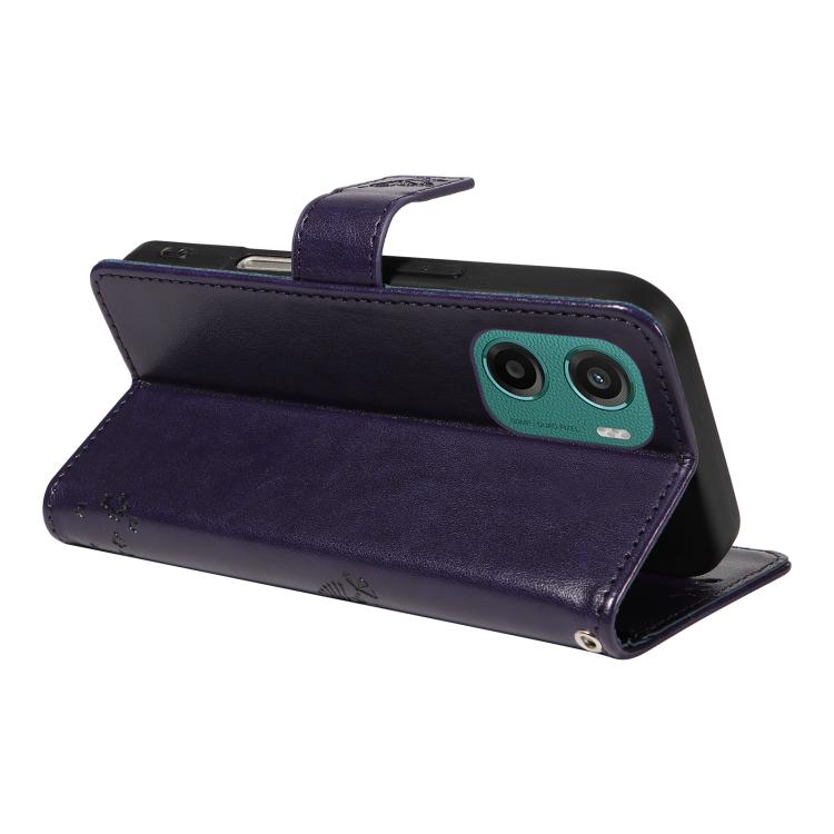 For Motorola Moto G05 Tree & Cat Embossed Pattern Flip Leather Phone Case