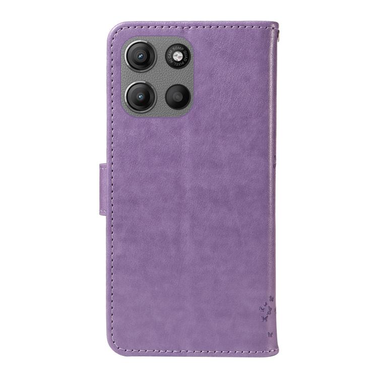 For Motorola Moto G15 Tree & Cat Embossed Pattern Flip Leather Phone Case