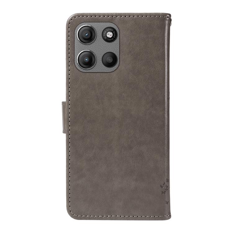 For Motorola Moto G15 Tree & Cat Embossed Pattern Flip Leather Phone Case