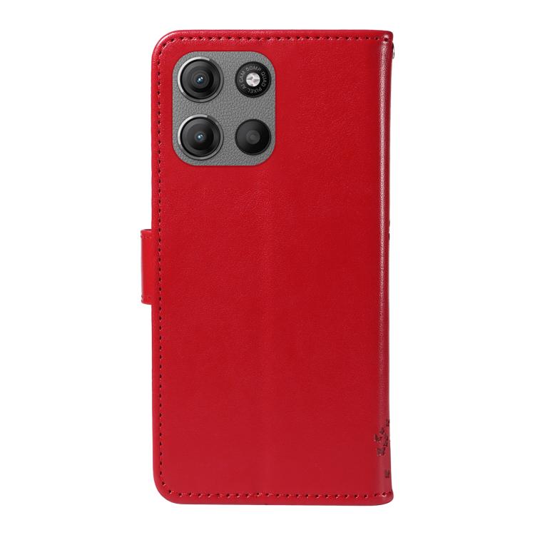 For Motorola Moto G15 Tree & Cat Embossed Pattern Flip Leather Phone Case
