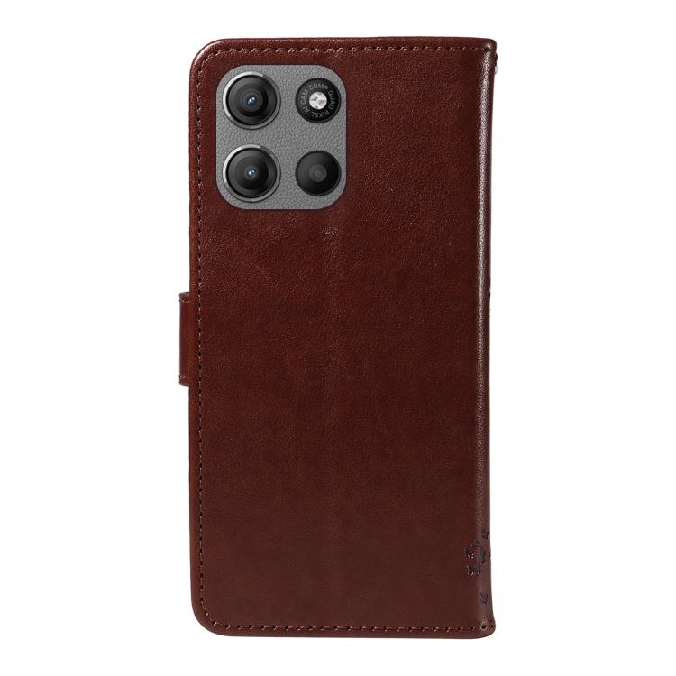 For Motorola Moto G15 Tree & Cat Embossed Pattern Flip Leather Phone Case