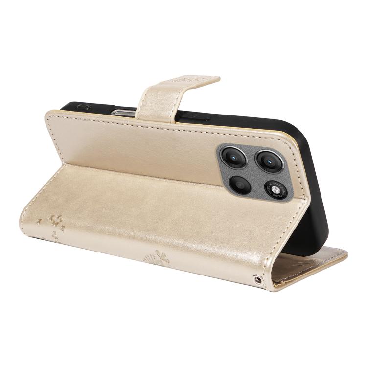 For Motorola Moto G15 Tree & Cat Embossed Pattern Flip Leather Phone Case