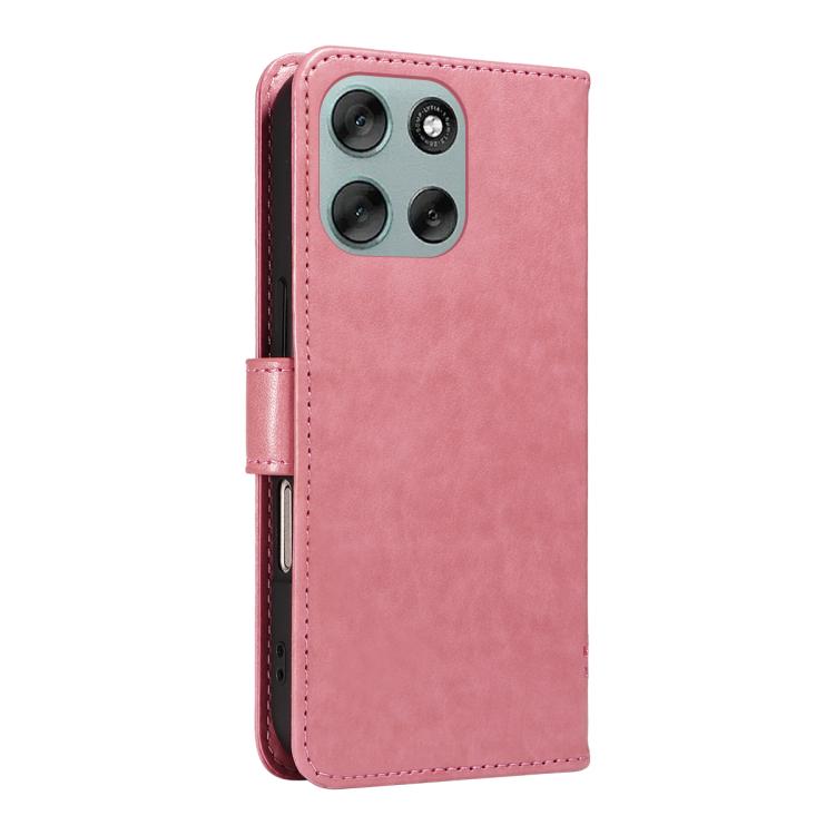 For Motorola Moto G56 5G Tree & Cat Embossed Pattern Flip Leather Phone Case