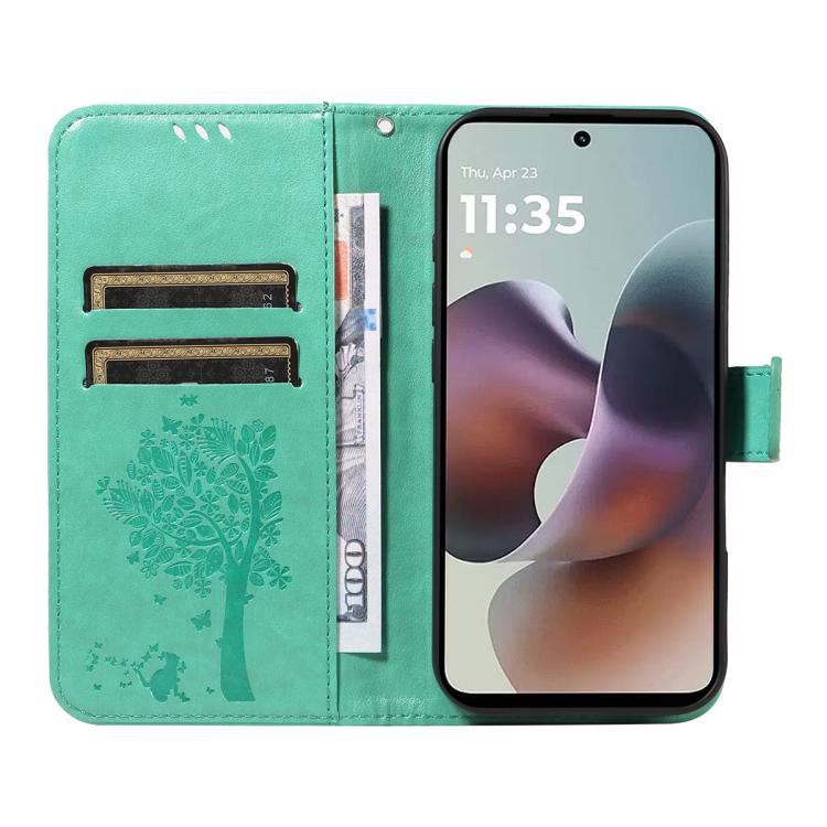 For Motorola Moto G56 5G Tree & Cat Embossed Pattern Flip Leather Phone Case