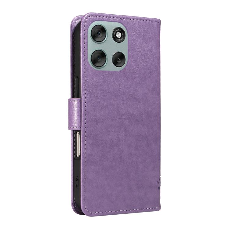 For Motorola Moto G56 5G Tree & Cat Embossed Pattern Flip Leather Phone Case