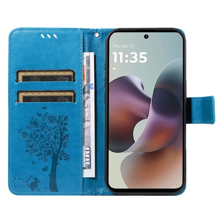 For Motorola Moto G56 5G Tree & Cat Embossed Pattern Flip Leather Phone Case