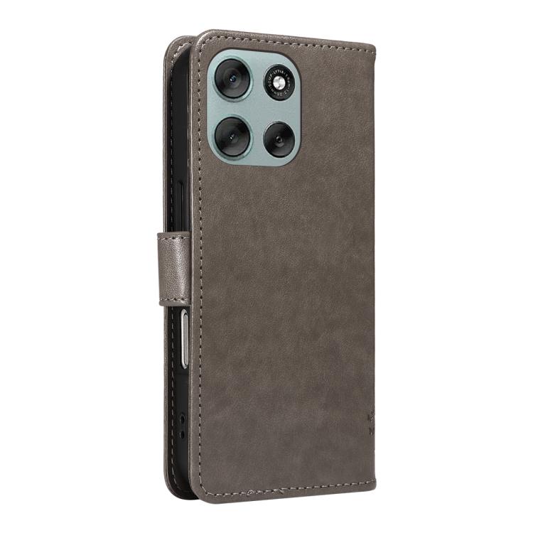 For Motorola Moto G56 5G Tree & Cat Embossed Pattern Flip Leather Phone Case