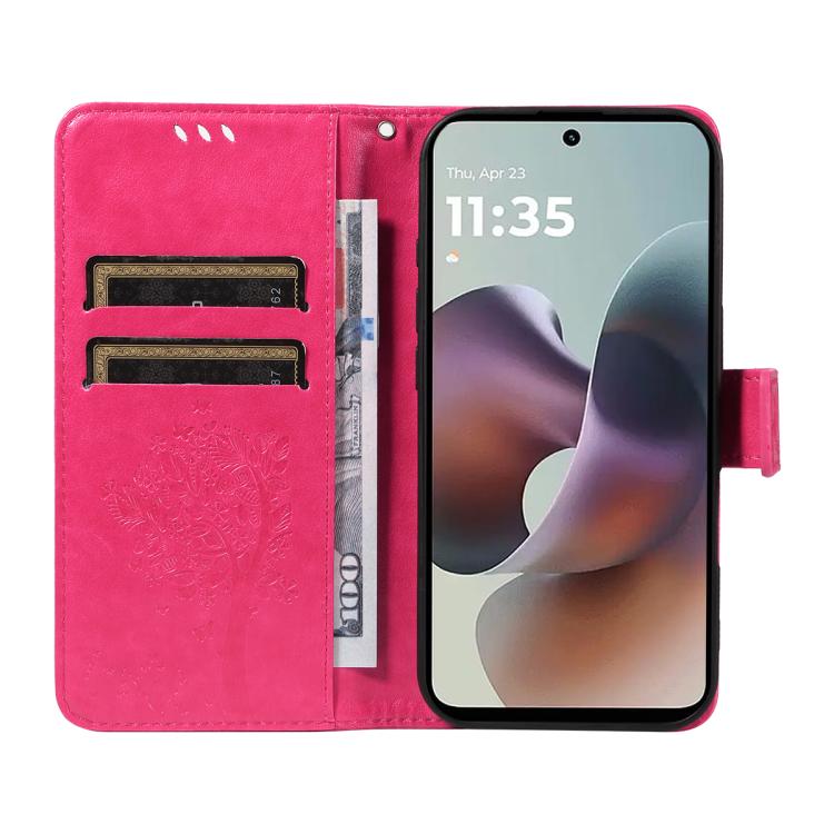 For Motorola Moto G56 5G Tree & Cat Embossed Pattern Flip Leather Phone Case