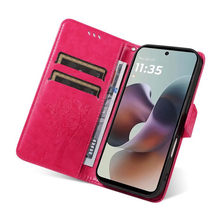 For Motorola Moto G56 5G Tree & Cat Embossed Pattern Flip Leather Phone Case