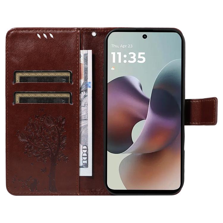 For Motorola Moto G56 5G Tree & Cat Embossed Pattern Flip Leather Phone Case