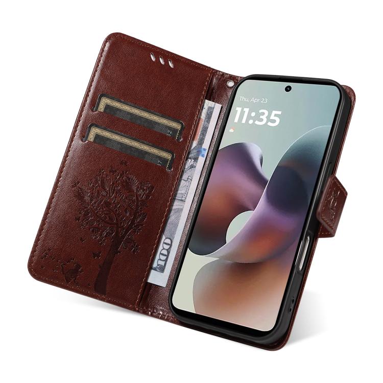 For Motorola Moto G56 5G Tree & Cat Embossed Pattern Flip Leather Phone Case