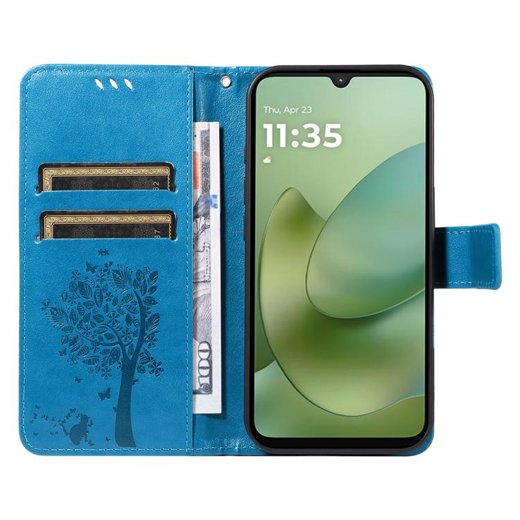 For Motorola Moto G06 4G Tree & Cat Embossed Pattern Flip Leather Phone Case