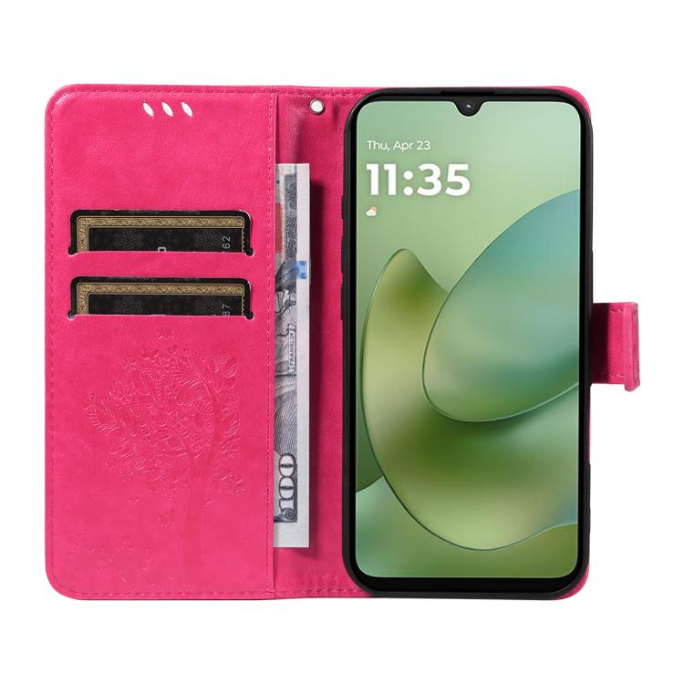 For Motorola Moto G06 4G Tree & Cat Embossed Pattern Flip Leather Phone Case