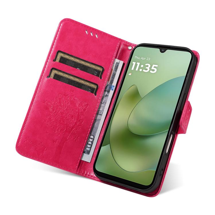 For Motorola Moto G06 4G Tree & Cat Embossed Pattern Flip Leather Phone Case