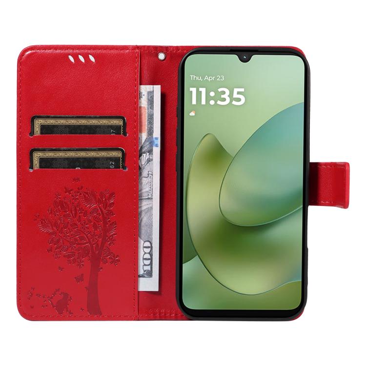 For Motorola Moto G06 4G Tree & Cat Embossed Pattern Flip Leather Phone Case