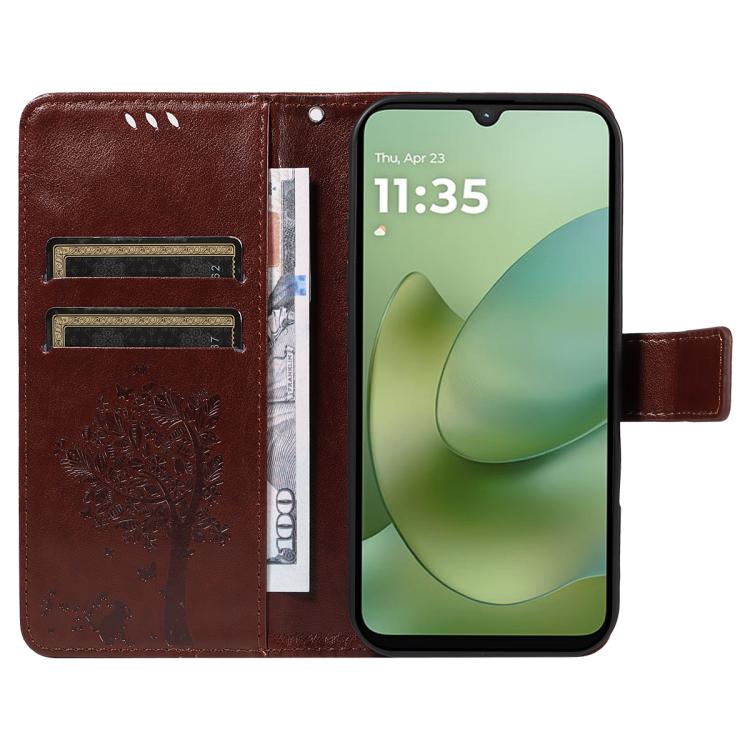 For Motorola Moto G06 4G Tree & Cat Embossed Pattern Flip Leather Phone Case