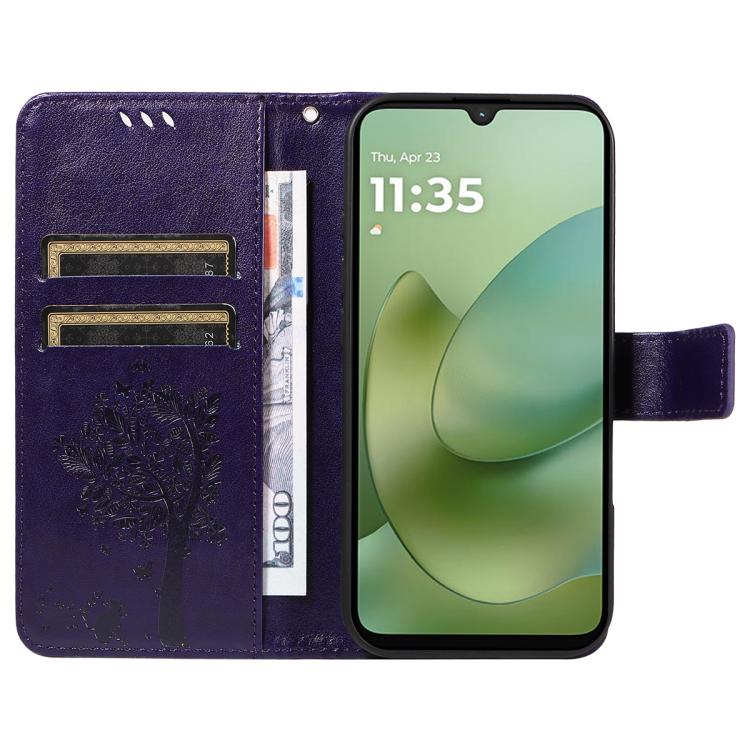 For Motorola Moto G06 4G Tree & Cat Embossed Pattern Flip Leather Phone Case