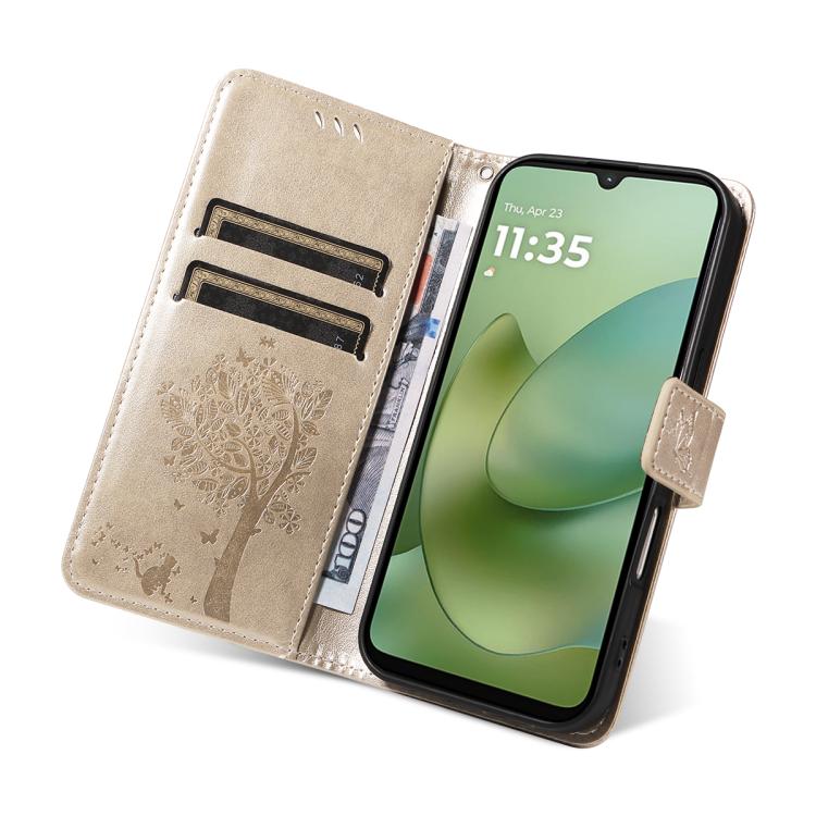 For Motorola Moto G06 4G Tree & Cat Embossed Pattern Flip Leather Phone Case
