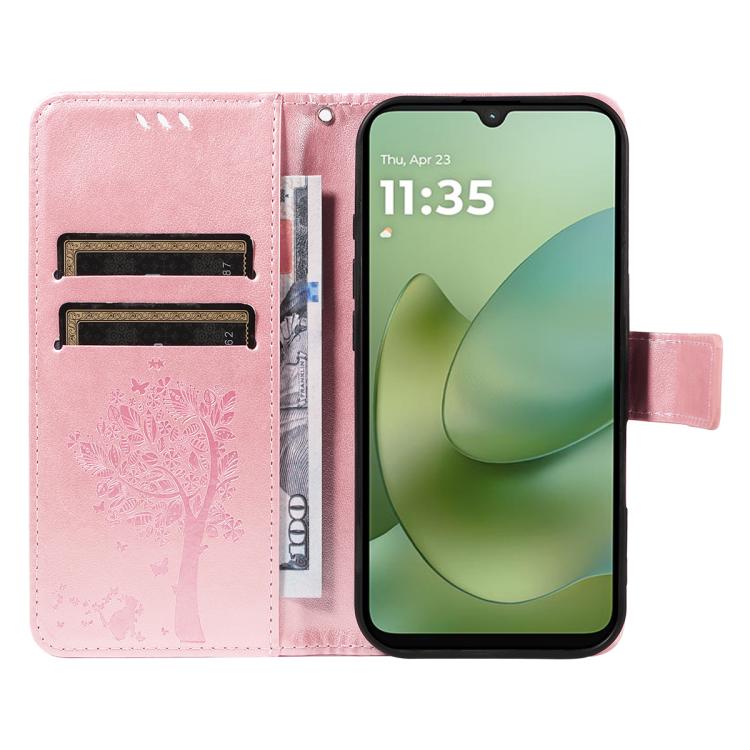 For Motorola Moto G06 4G Tree & Cat Embossed Pattern Flip Leather Phone Case