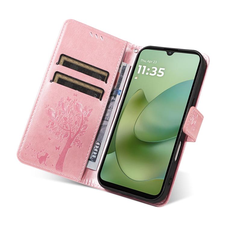 For Motorola Moto G06 4G Tree & Cat Embossed Pattern Flip Leather Phone Case