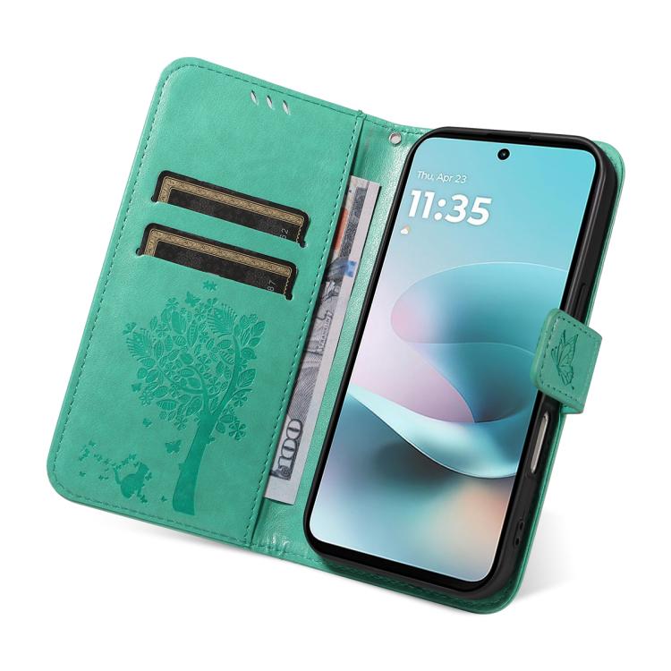 For Motorola Edge 70 5G Tree & Cat Embossed Pattern Flip Leather Phone Case