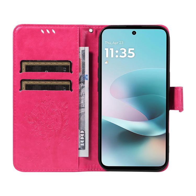 For Motorola Edge 70 5G Tree & Cat Embossed Pattern Flip Leather Phone Case