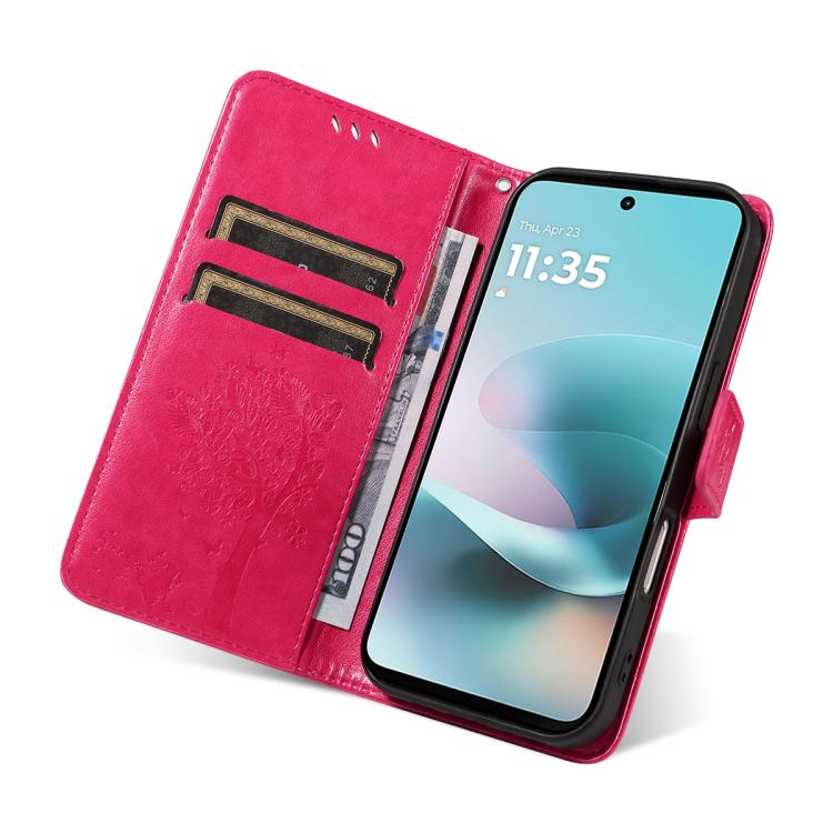 For Motorola Edge 70 5G Tree & Cat Embossed Pattern Flip Leather Phone Case