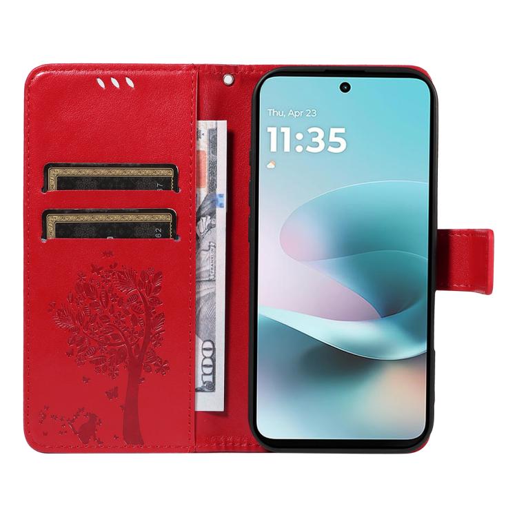 For Motorola Edge 70 5G Tree & Cat Embossed Pattern Flip Leather Phone Case