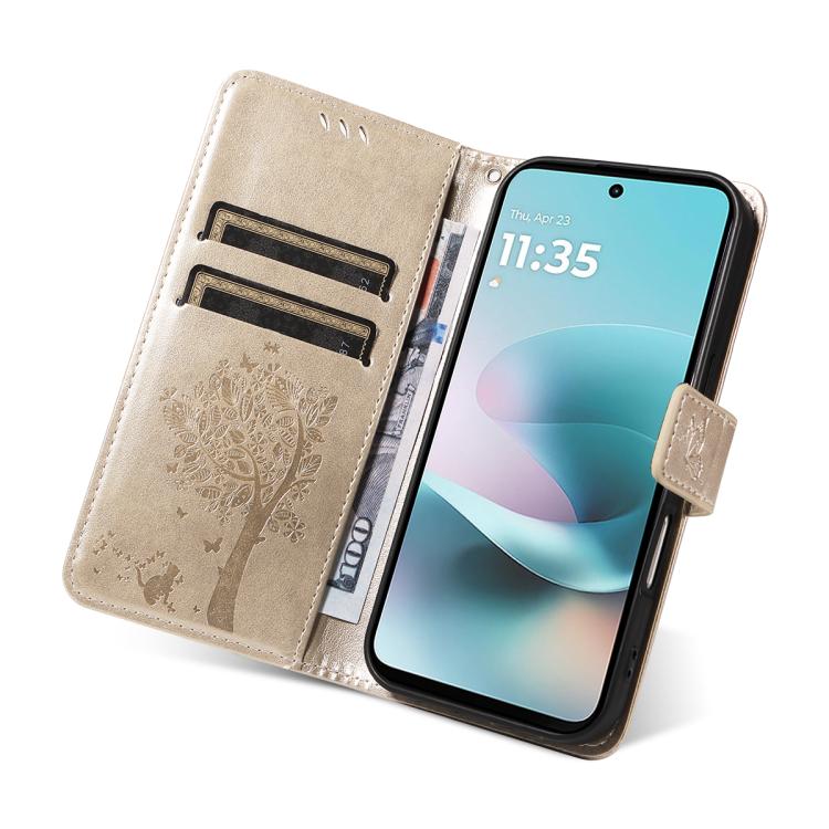 For Motorola Edge 70 5G Tree & Cat Embossed Pattern Flip Leather Phone Case