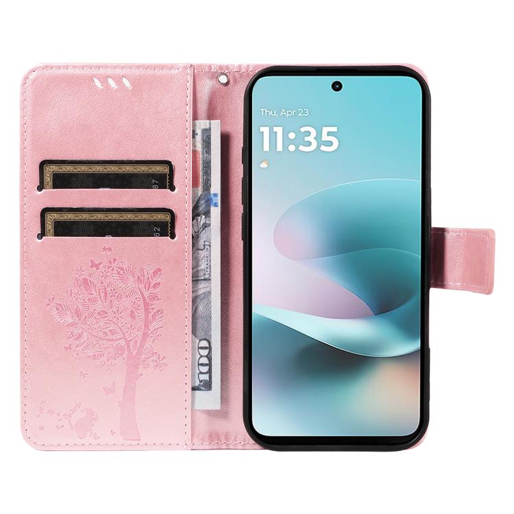 For Motorola Edge 70 5G Tree & Cat Embossed Pattern Flip Leather Phone Case