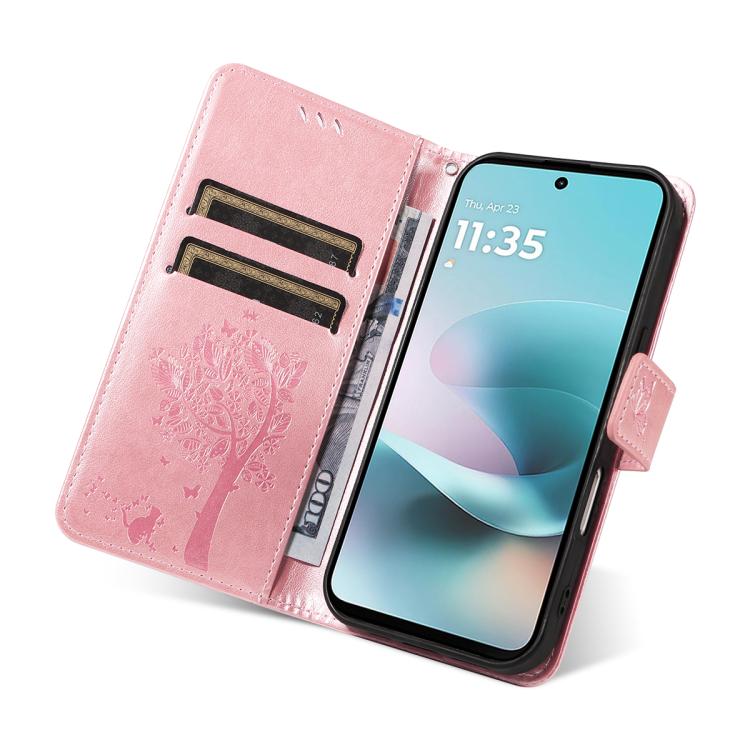 For Motorola Edge 70 5G Tree & Cat Embossed Pattern Flip Leather Phone Case