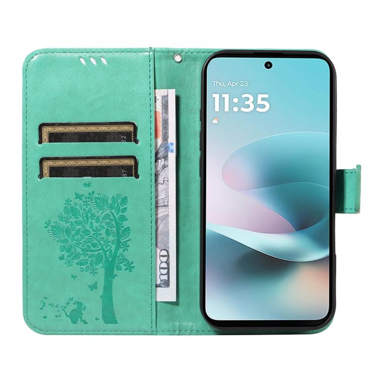 For Motorola Moto G67 Power 5G Tree & Cat Embossed Pattern Flip Leather Phone Case
