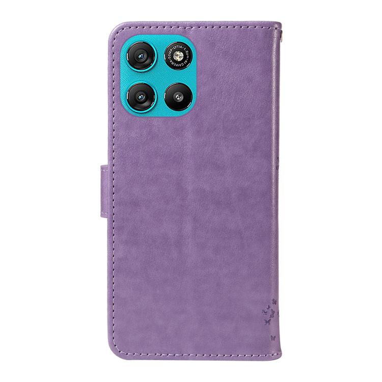 For Motorola Moto G67 Power 5G Tree & Cat Embossed Pattern Flip Leather Phone Case