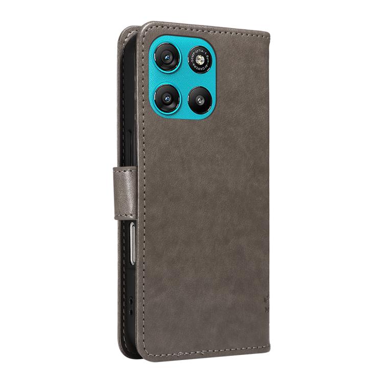 For Motorola Moto G67 Power 5G Tree & Cat Embossed Pattern Flip Leather Phone Case