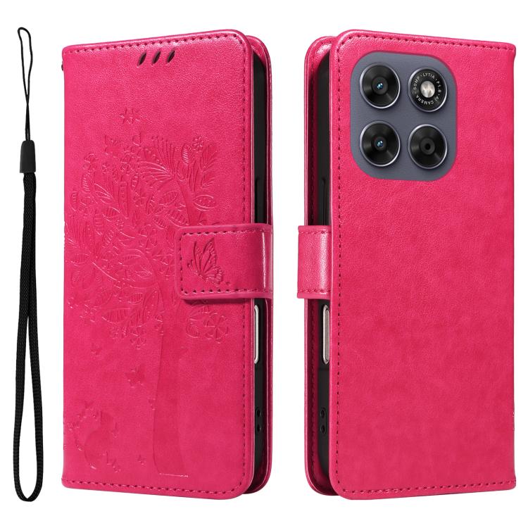 For Motorola Moto G67 5G/G77 5G Global Tree & Cat Embossed Pattern Flip Leather Phone Case