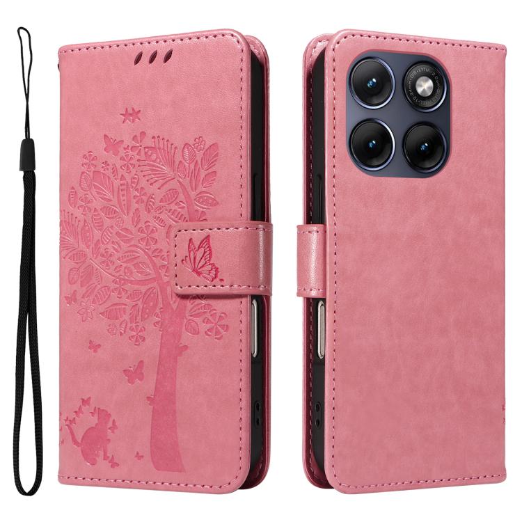 For Motorola Edge 70 Fusion 5G Tree & Cat Embossed Pattern Flip Leather Phone Case